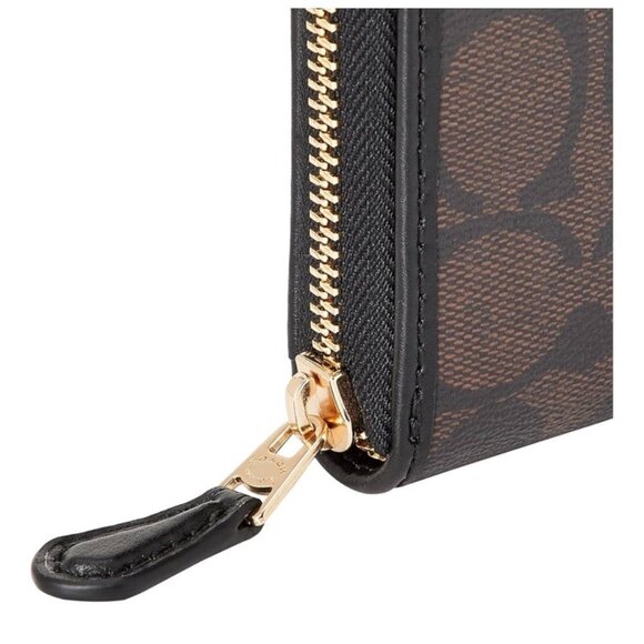 Coach Long Zip Around Wallet In Signature Canvas Brown Black Gold Tone Hardware - Picture 8 of 16